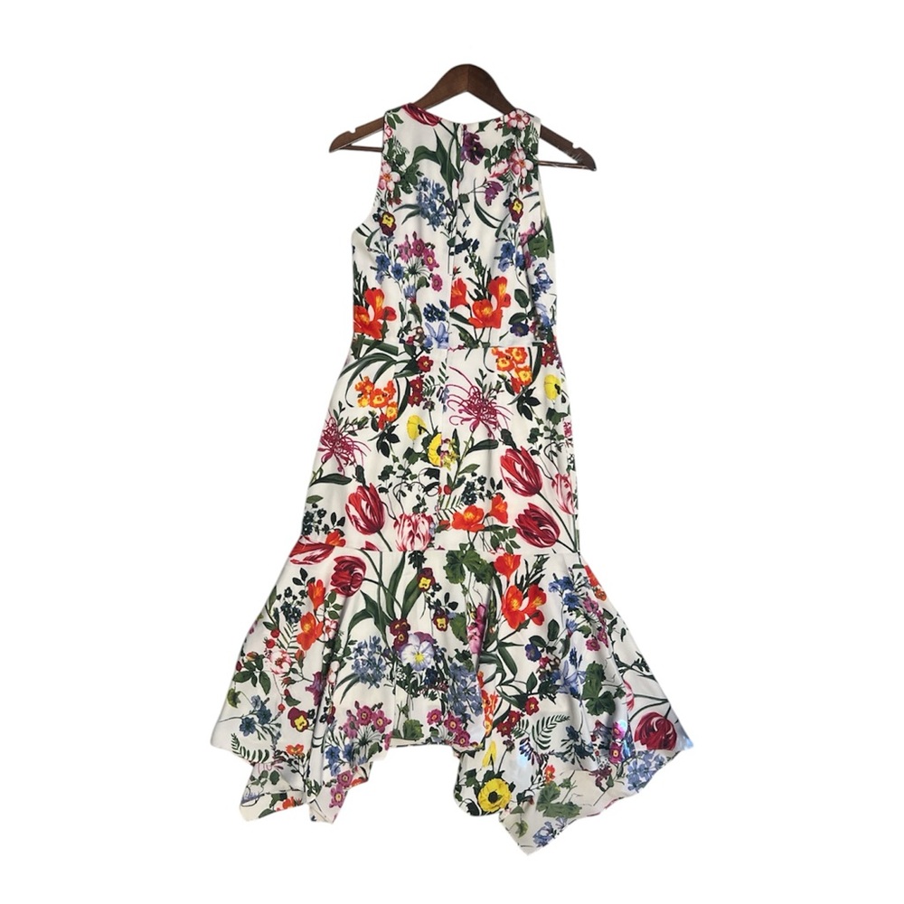 Maggy London Floral High Neck Midi Dress Asymmetric Hem Size 2 - Picture 2 of 9